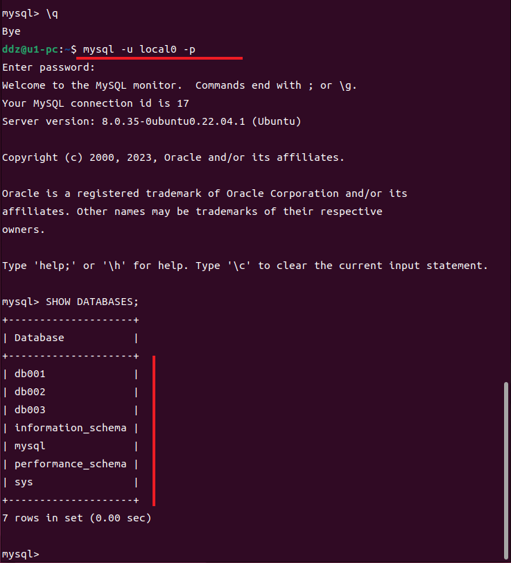 MySQL 安装成功，新建用户登录并查看所管辖的数据库