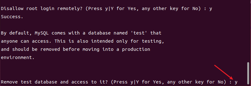 MySQL 安装过程，运行 mysql_secure_installation 脚本来进行安全设置，删除 test 数据库