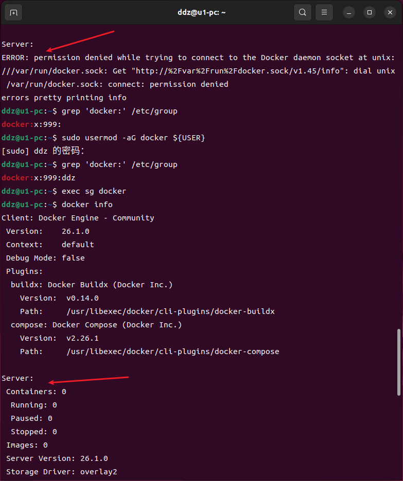 ubuntu 22.04 安装 docker，非 sudo 检查 docker 是否安装成功