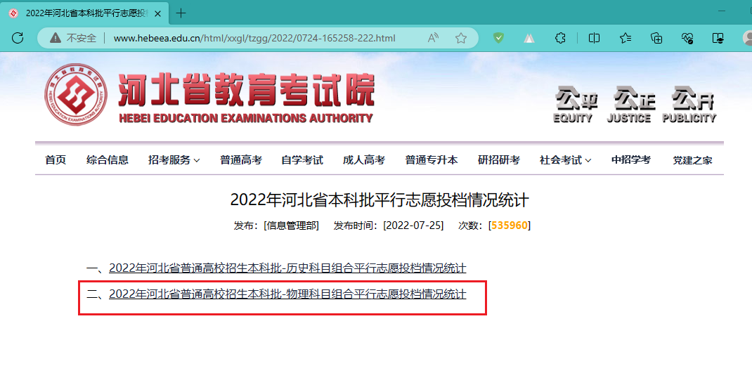 2022年河北省本科批平行志愿投档情况统计 - 河北省教育考试院