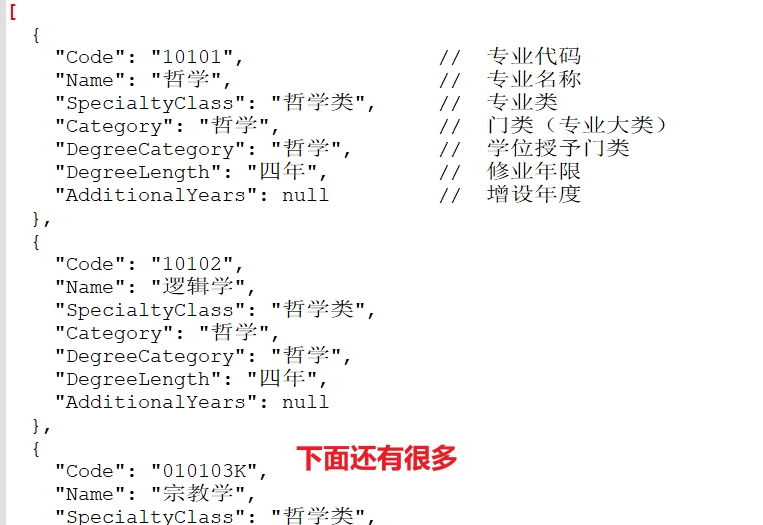 JSON - 普通高等学校本科专业目录