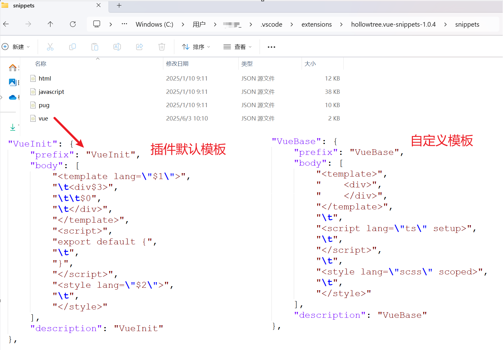 Vue 3 Snippets：自定义模板
