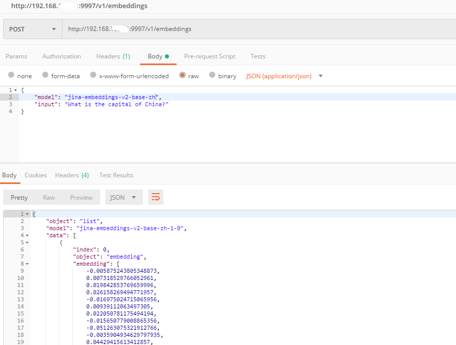 Postman 方式调用Embedding 模型