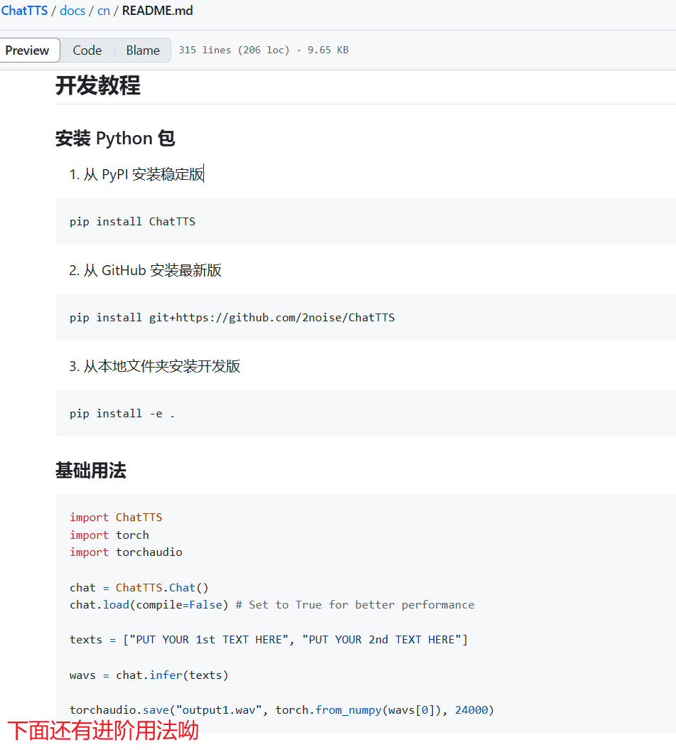 ChatTTS 项目，开发教程，Python 包使用方法