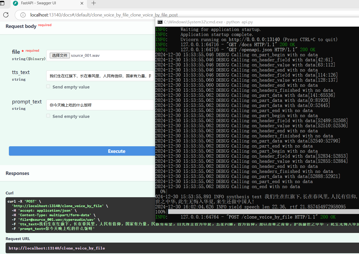 CosyVoice 项目，API 方式启动项目，利用接口文档测试