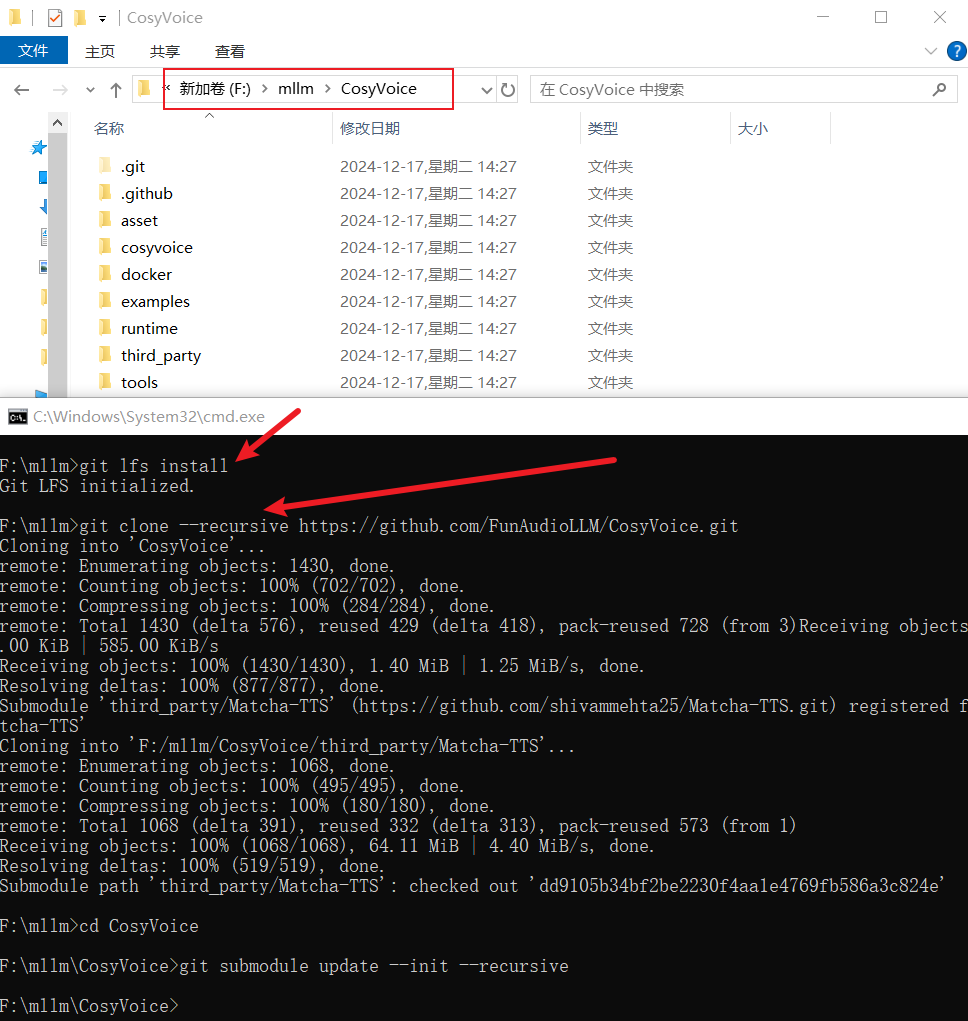 CosyVoice 项目，git 克隆项目