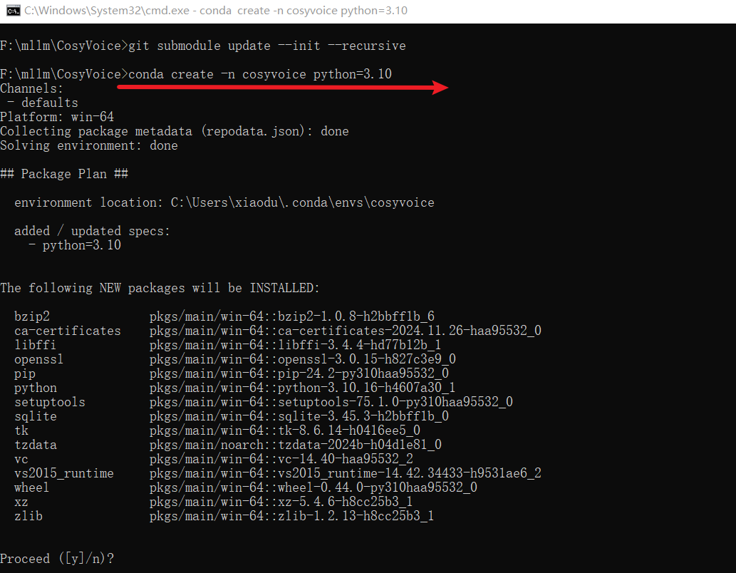 CosyVoice 项目，conda 创建虚拟环境