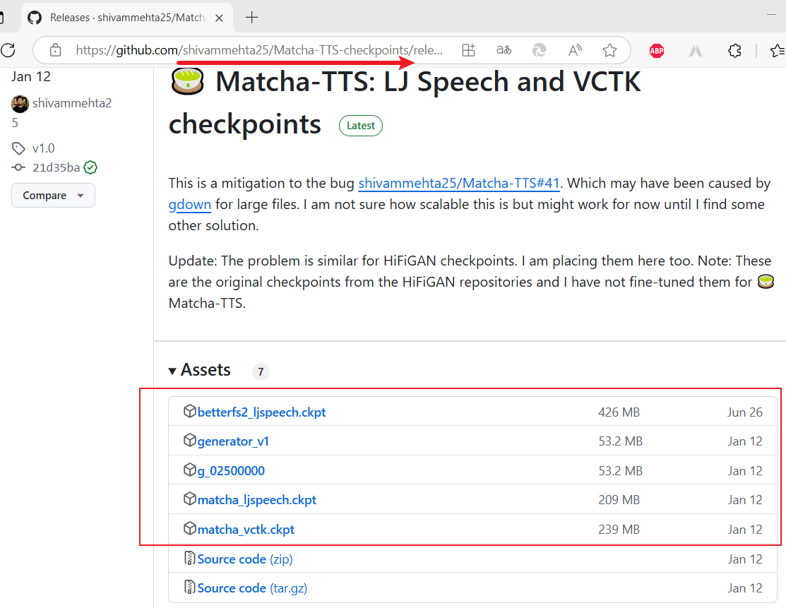 matcha-tts 依赖模型，在 GitHub 上的位置